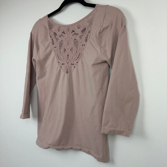 Free People Intimately Womens 3/4 Sleeve Lace Inset Stretch Blush Top Blouse M/L - Picture 4 of 9